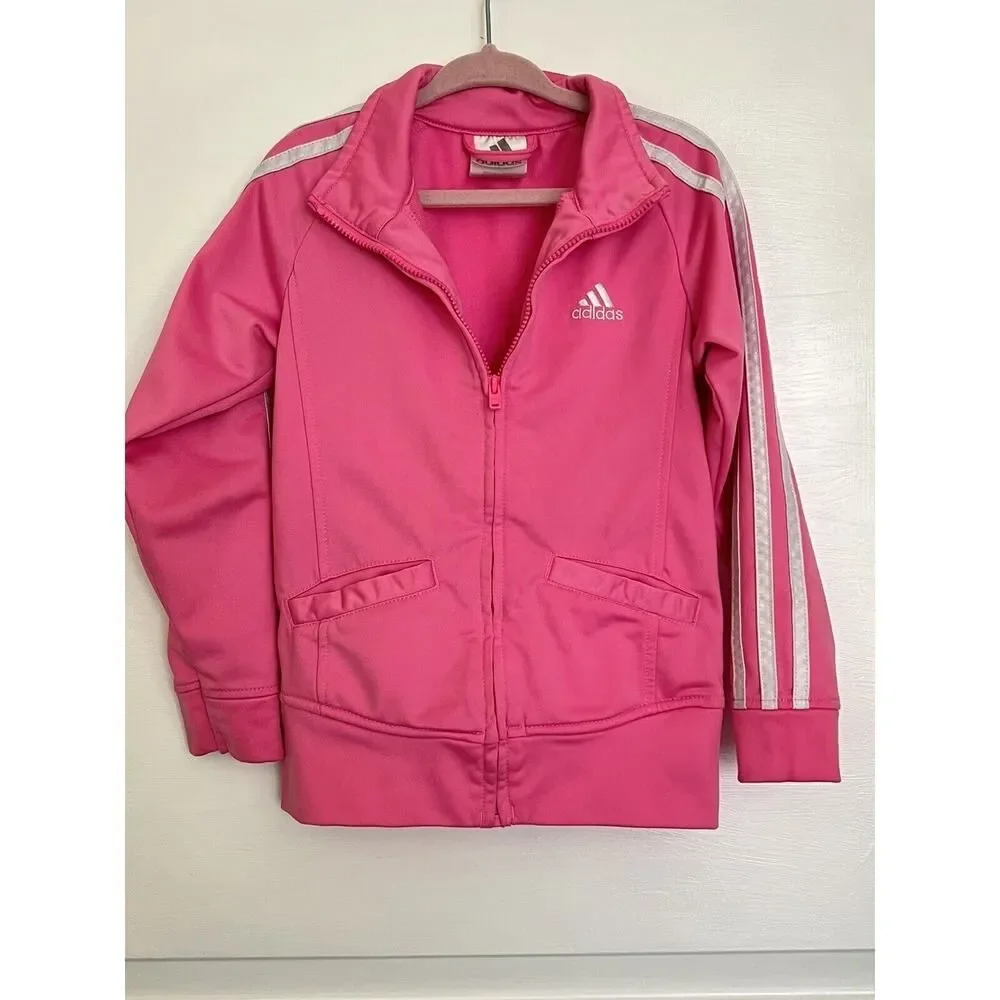 ADIDAS Pink Track Jacket Full Zip Athleisure Toddler Kids Girls Fall Spring 4